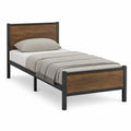 Cama individual de acero y madera MDF marrón 90x200 cm