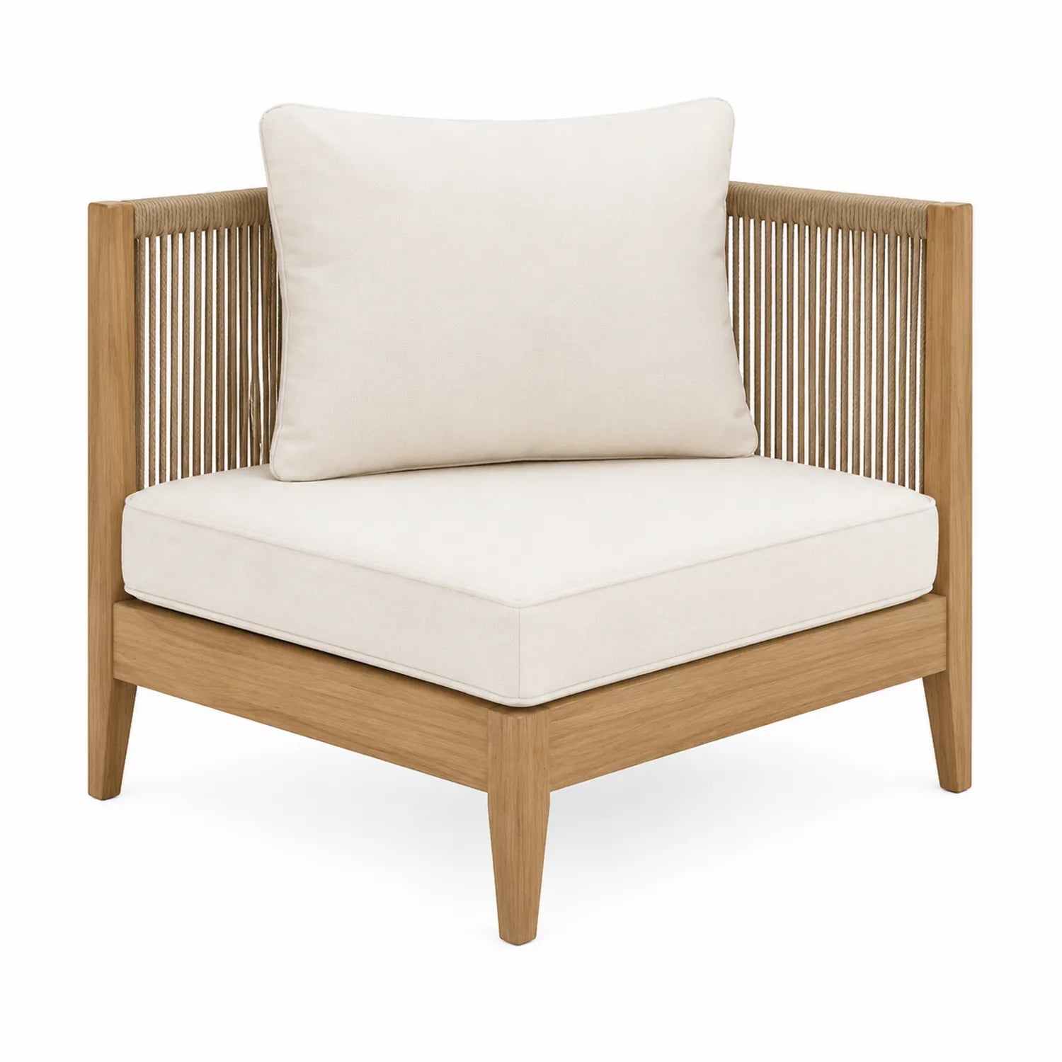 Sofá de exterior en esquina de madera de teca con cojines de poliéster beige