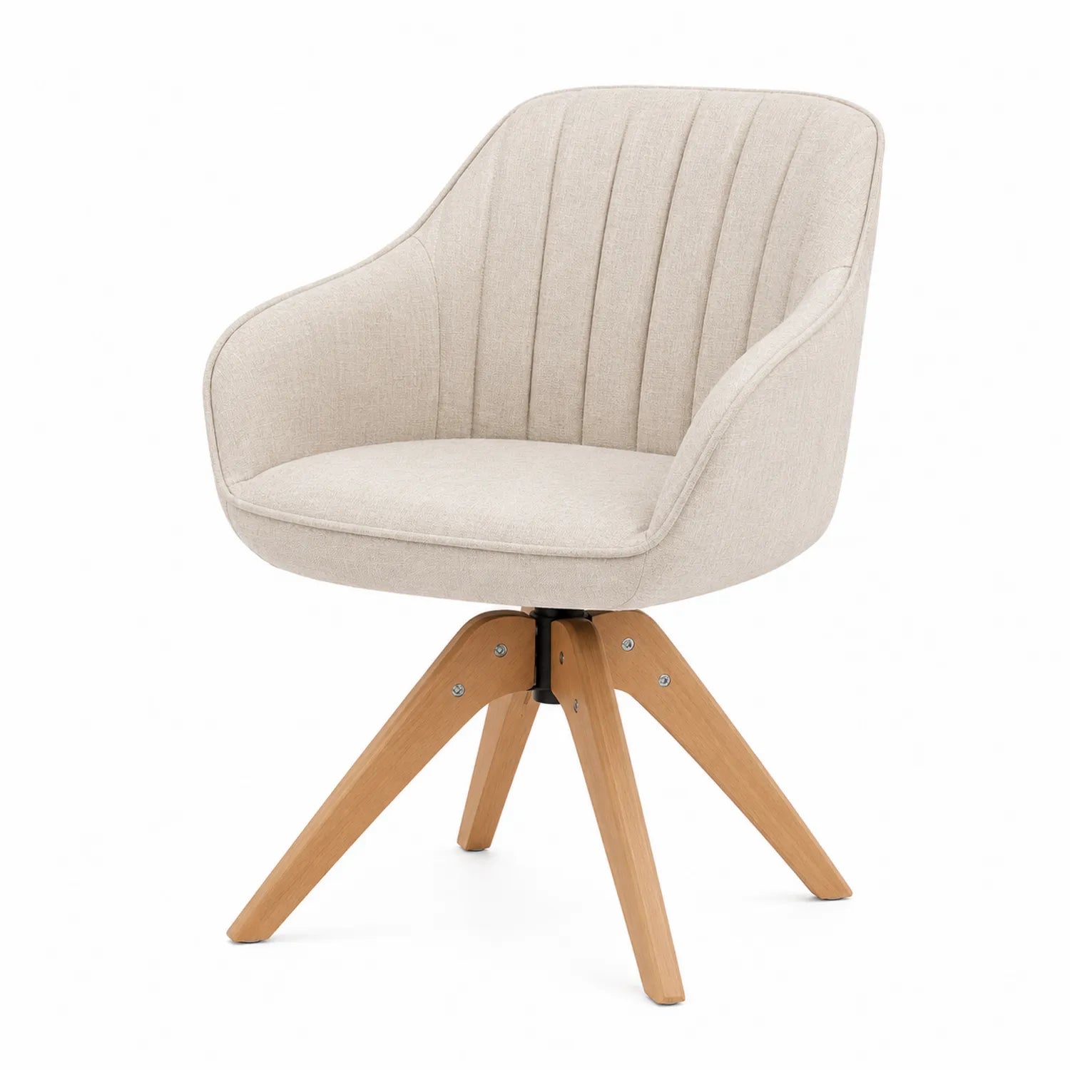 Silla giratoria de tela con base de madera Beige