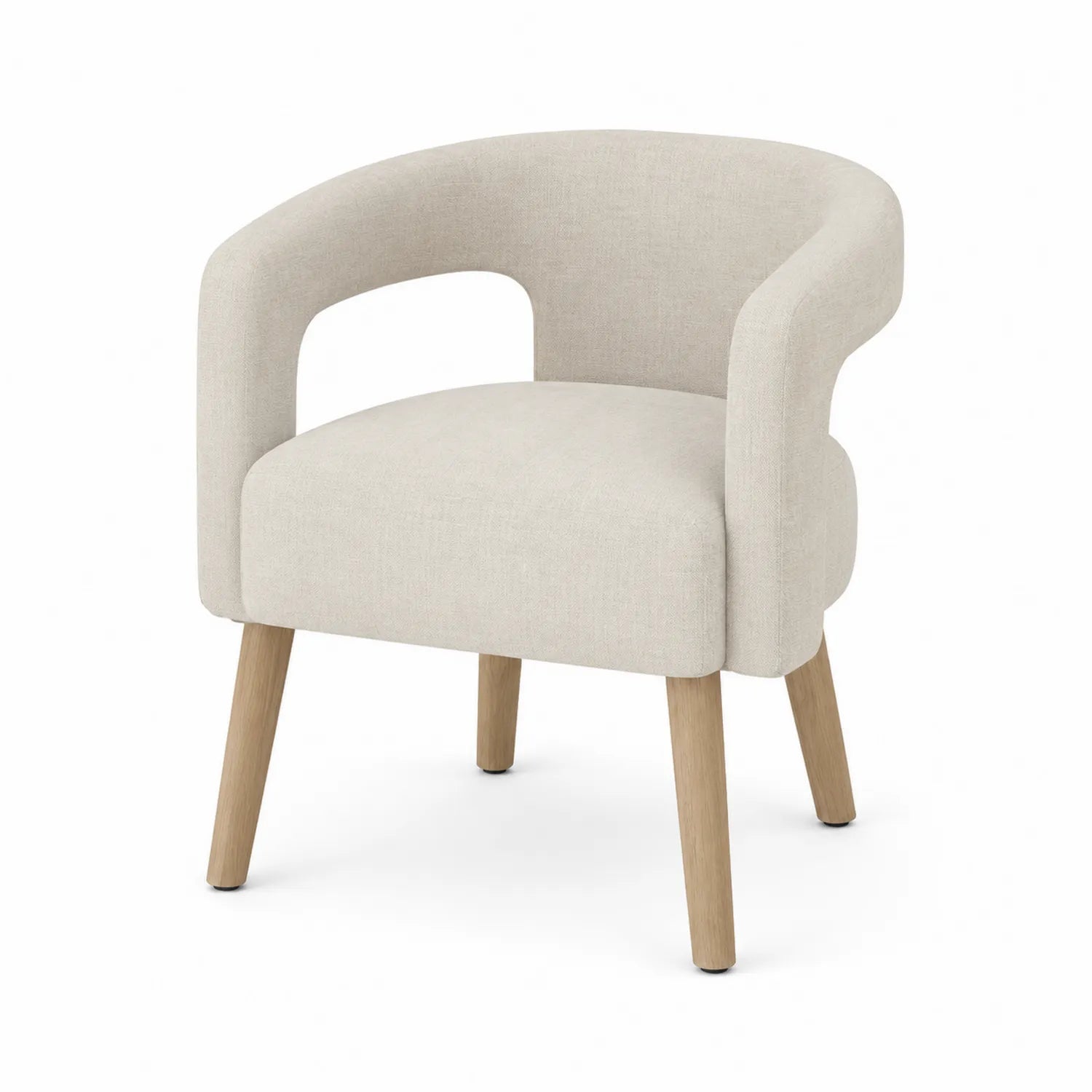 Silla de comedor de madera tapizada en lino beige