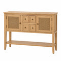 Consola de madera de roble con puertas de mimbre