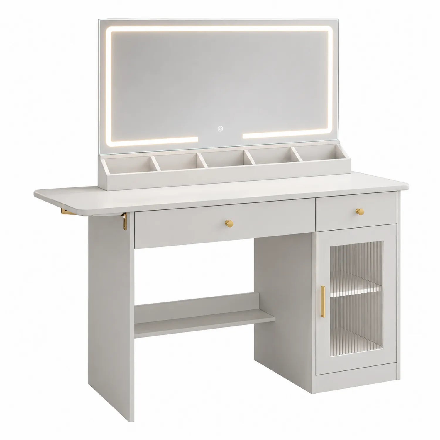 Tocador de Madera Blanco con Espejo LED y Almacenamiento