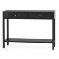 Mesa consola de madera con cajones y estante inferior negra