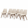 Set de 6 sillas de poliéster con patas de madera, color Beige, 80 cm de alto
