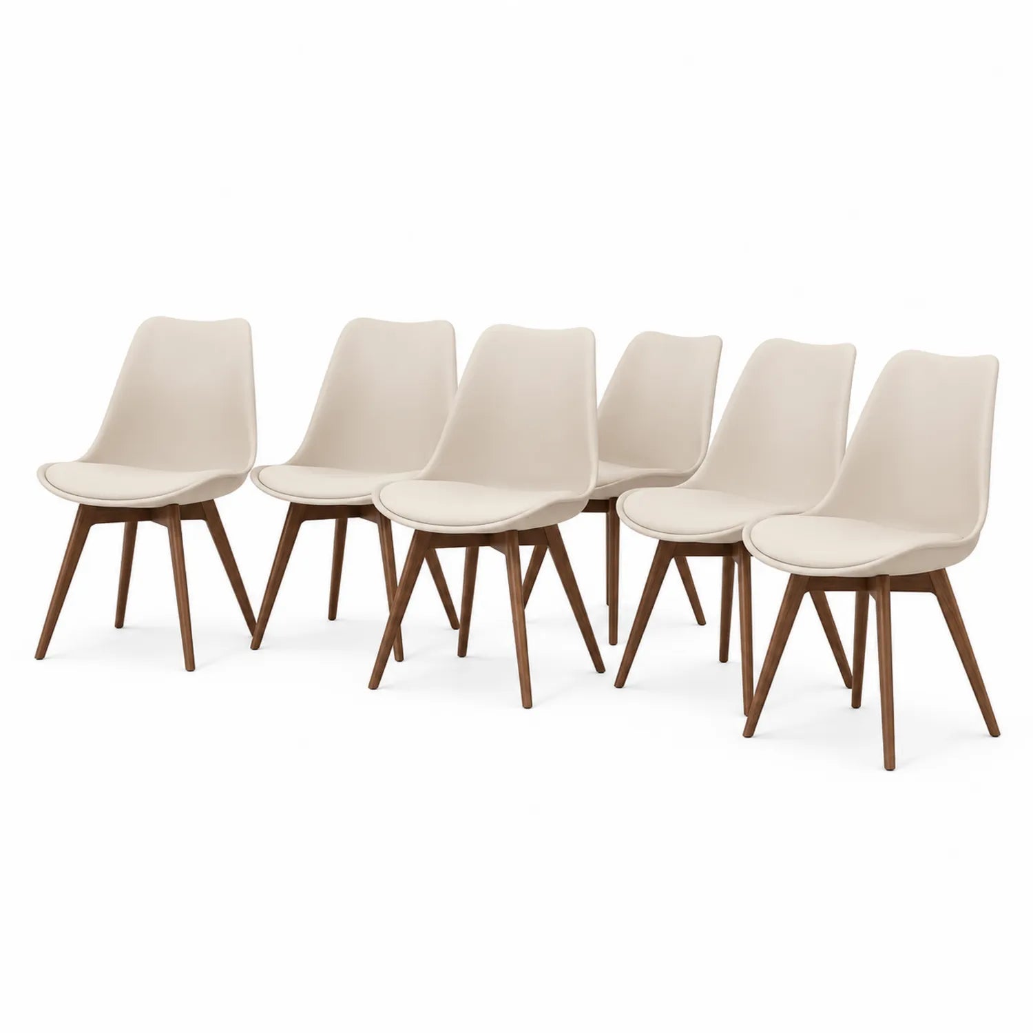 Set de 6 sillas de poliéster con patas de madera, color Beige, 80 cm de alto