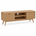 Mesa de TV de madera de roble con puertas ranuradas 140x40x50 cm