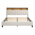 Cama doble tapizada con madera y luz LED 200x160 cm