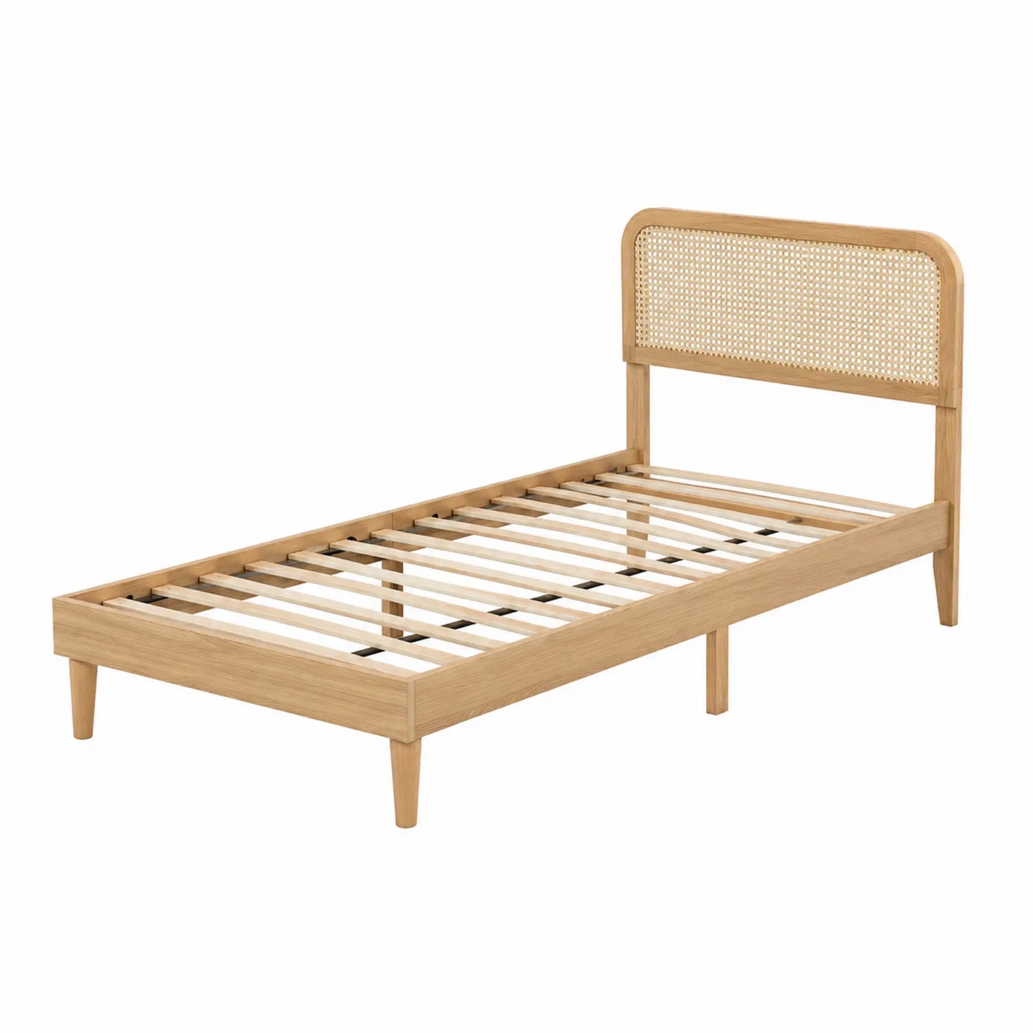 Cama individual de roble y ratán 200x90 cm
