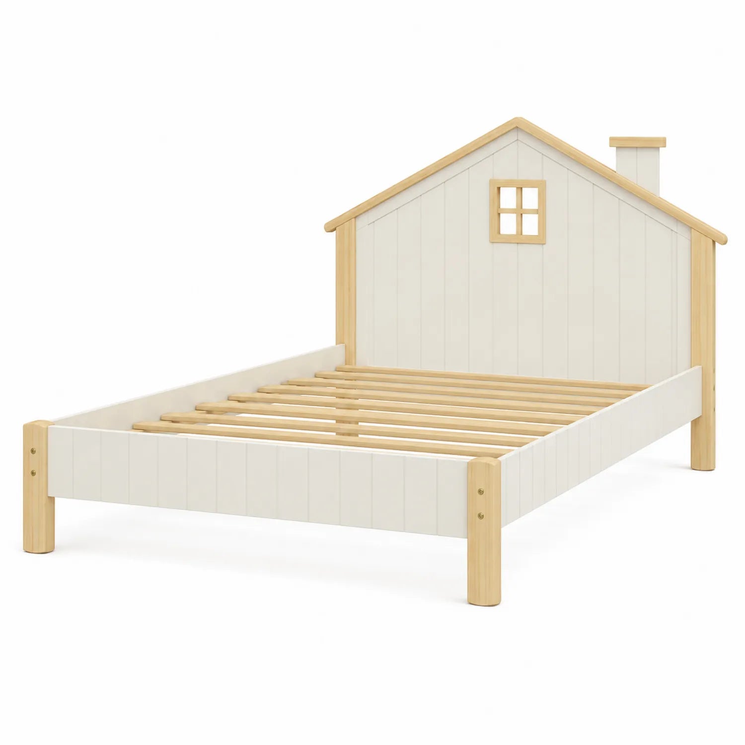 Cama infantil de madera en forma de casa color Blanco y Madera