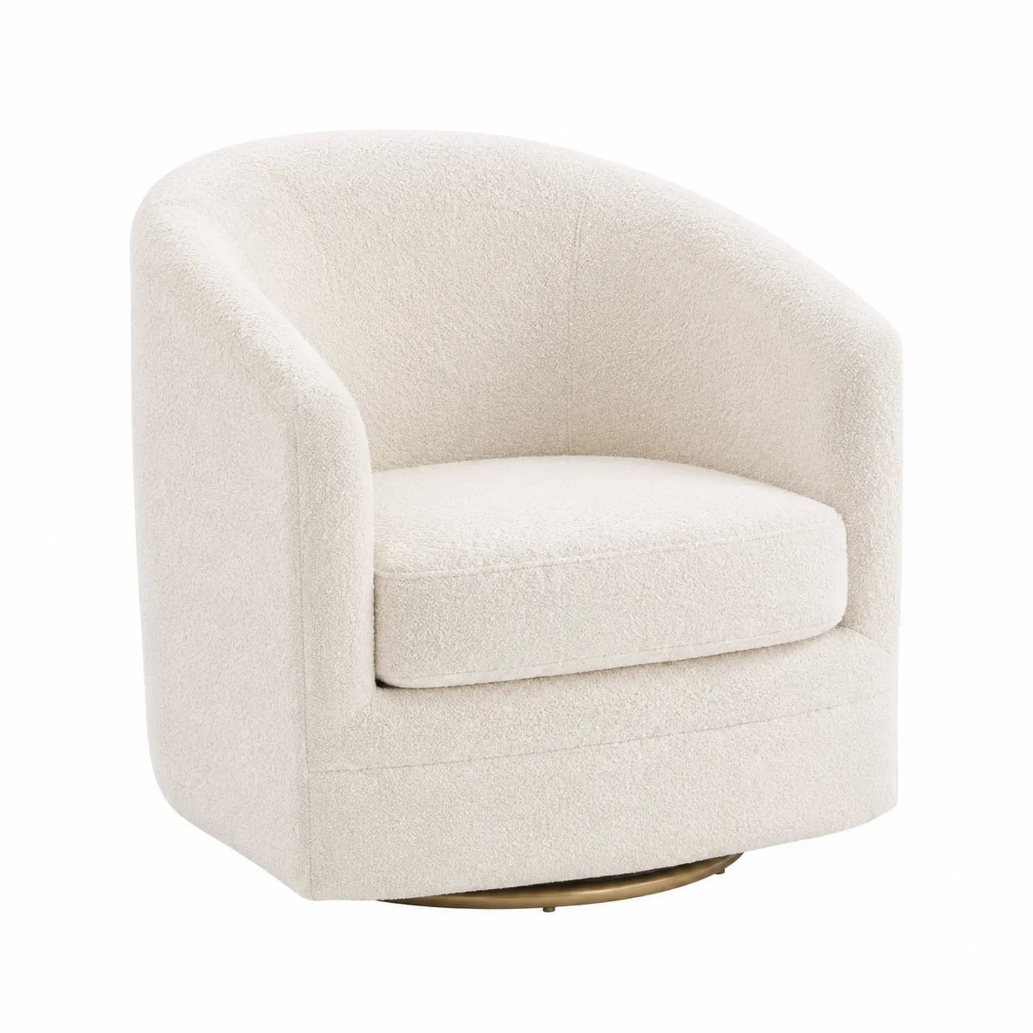 Silla giratoria tapizada en tela bouclé crema con base metálica
