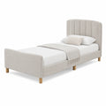 Cama individual de tela con pies de madera Beige 200x100 cm