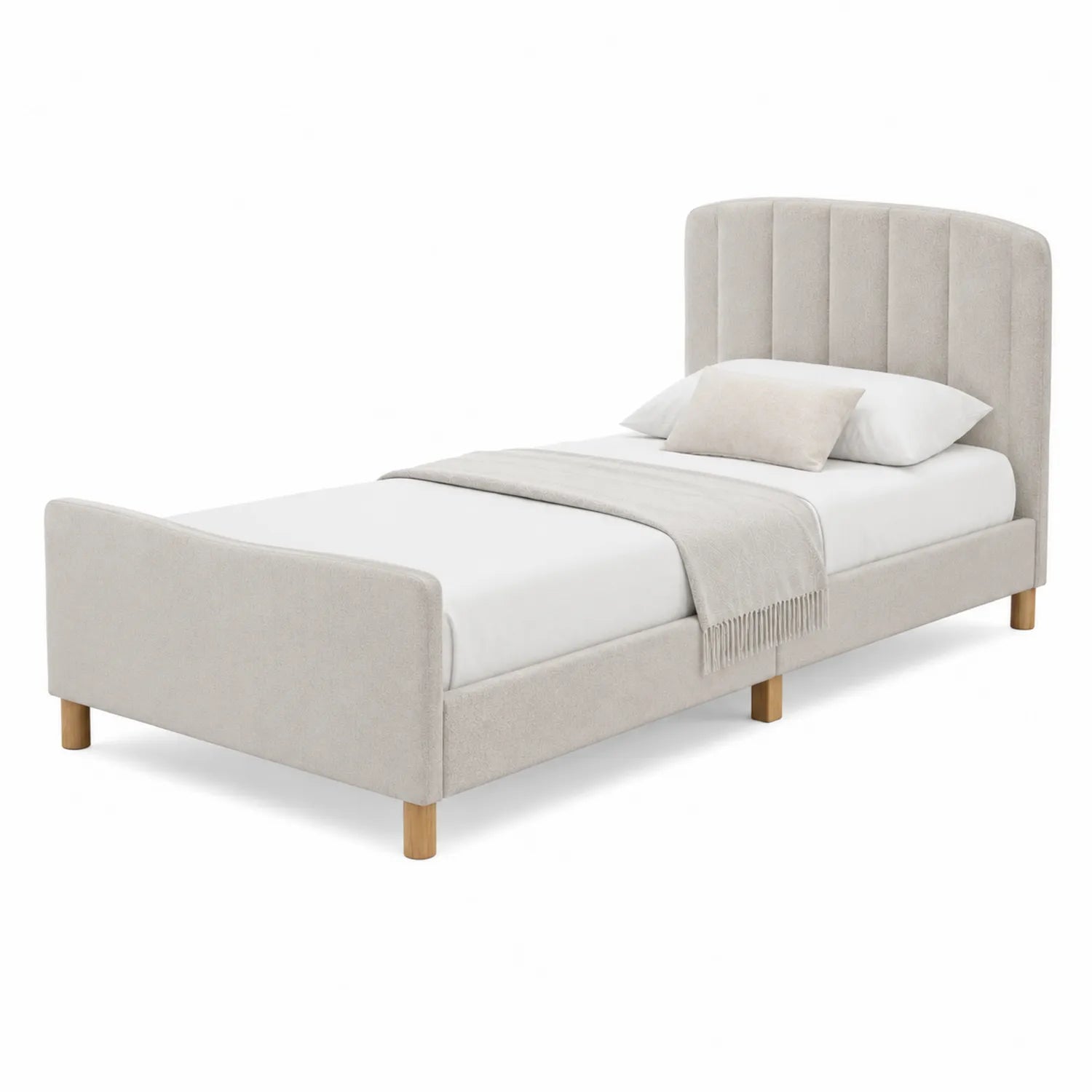 Cama individual de tela con pies de madera Beige 200x100 cm