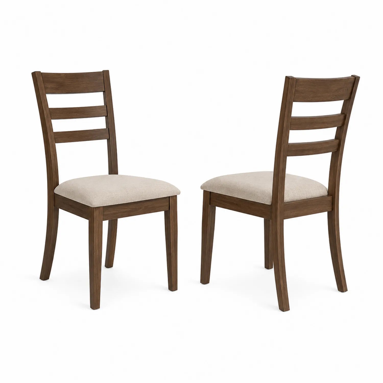 Conjunto de 2 sillas de madera con asiento de tela beige