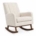 Silla mecedora de madera con tapizado de lana sintética beige