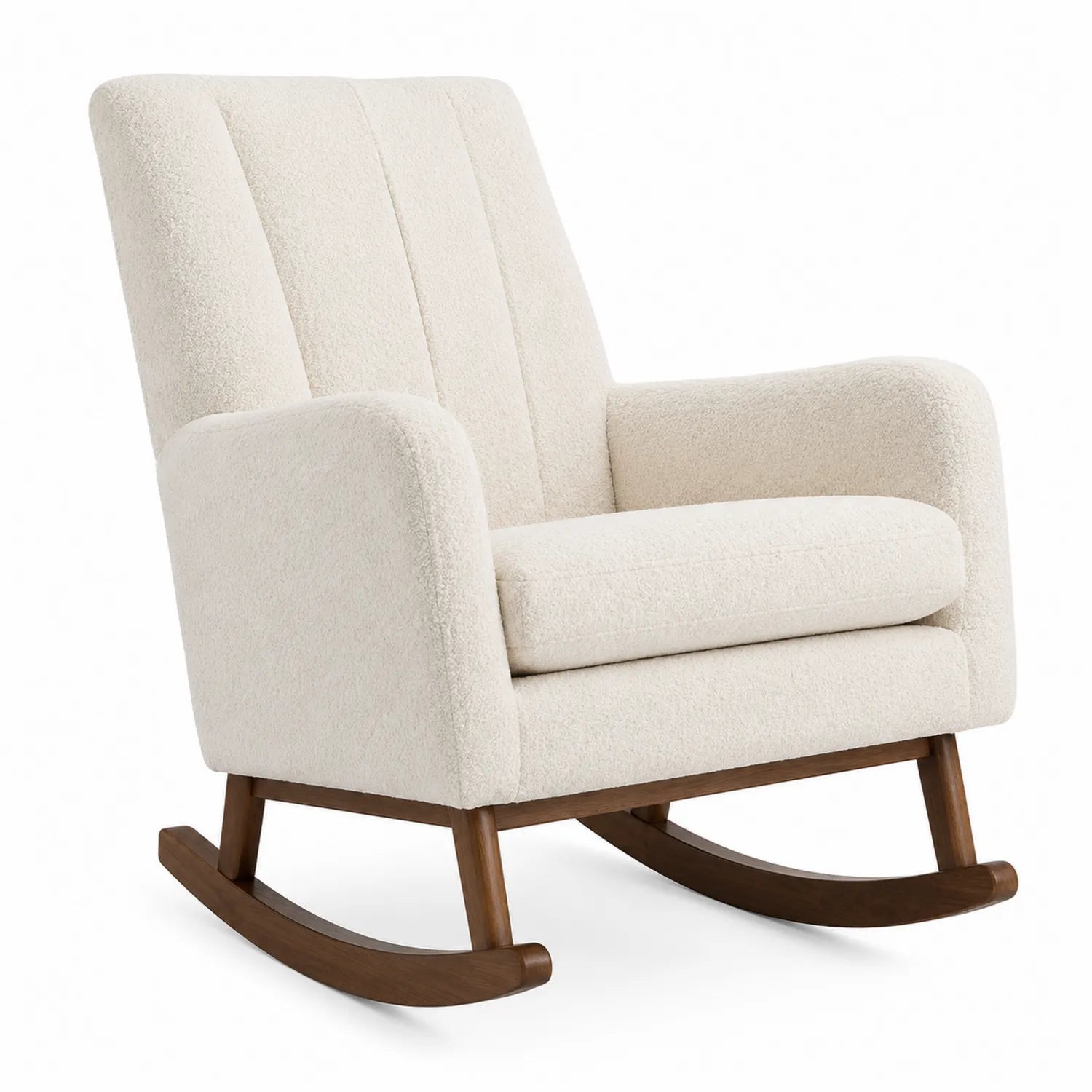 Silla mecedora de madera con tapizado de lana sintética beige